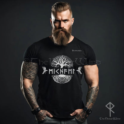 Custom Viking T-Shirt, Name in Runes Yggdrasil Ravens Tee S-5XL