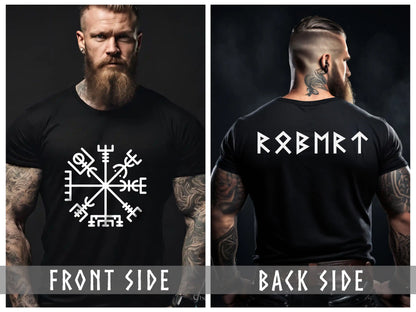 Personalized Vegvisir T-Shirt – Your Name in Viking Runes
