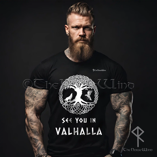 Wikinger VALHALLA T-Shirt, Yggdrasil Nordischer Wolf &amp; Rabe T-Shirt, Unisex S - 5XL