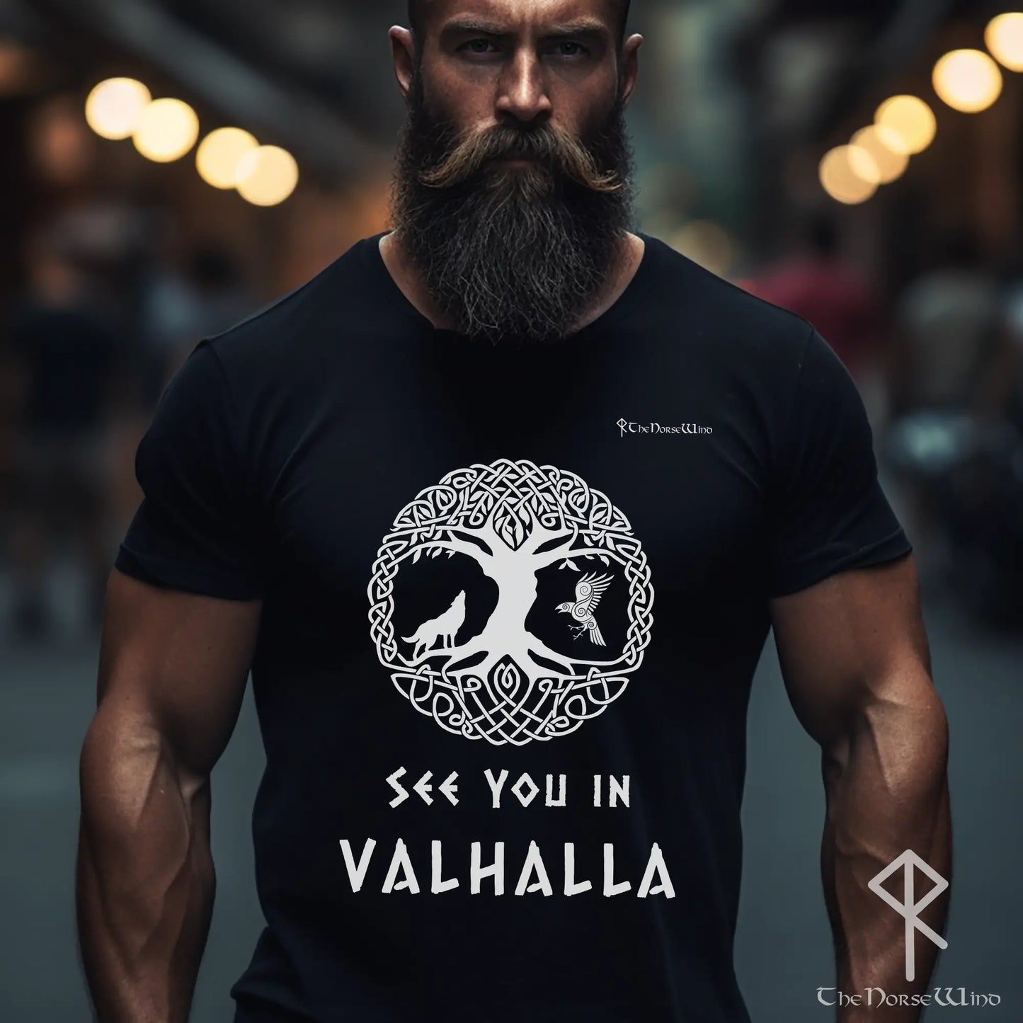 Viking VALHALLA T-Shirt, Yggdrasil Norse Wolf & Raven Tee Shirt, Unisex S - 5XL