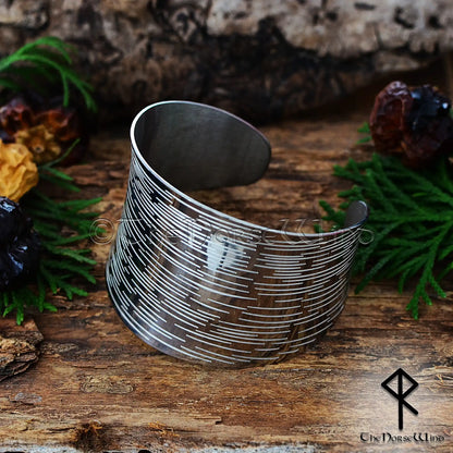 Wide Viking Cuff Bracelet for Women – Adjustable Stainless Steel Celtic Bangle