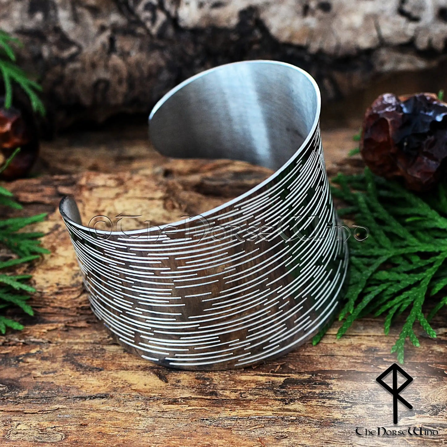 Wide Viking Cuff Bracelet for Women – Adjustable Stainless Steel Celtic Bangle