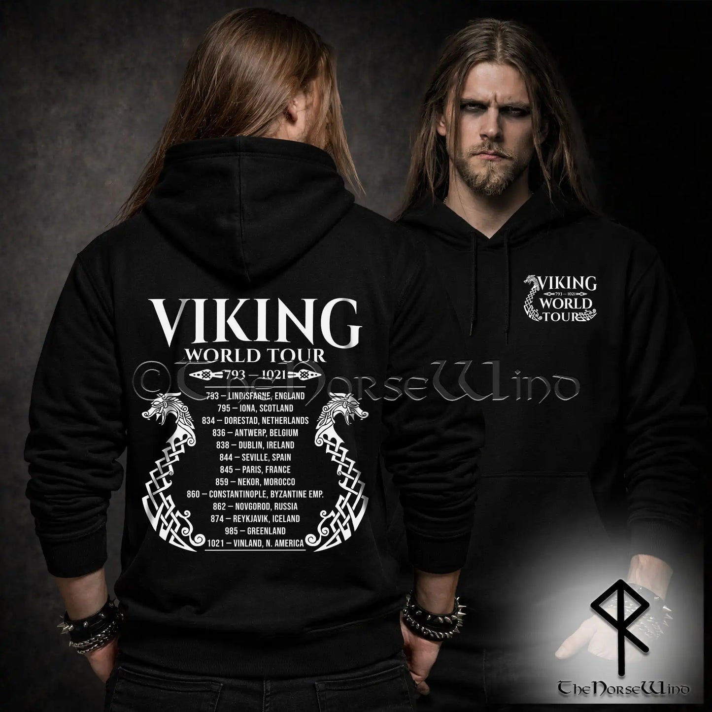 Viking World Tour Hoodie – Double-Sided Norse Longship Tour Dates - The Norse Wind