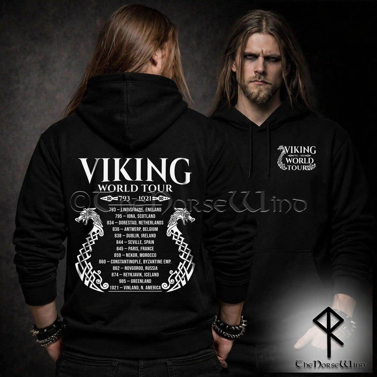 Viking World Tour Hoodie – Double-Sided Norse Longship Tour Dates - The Norse Wind