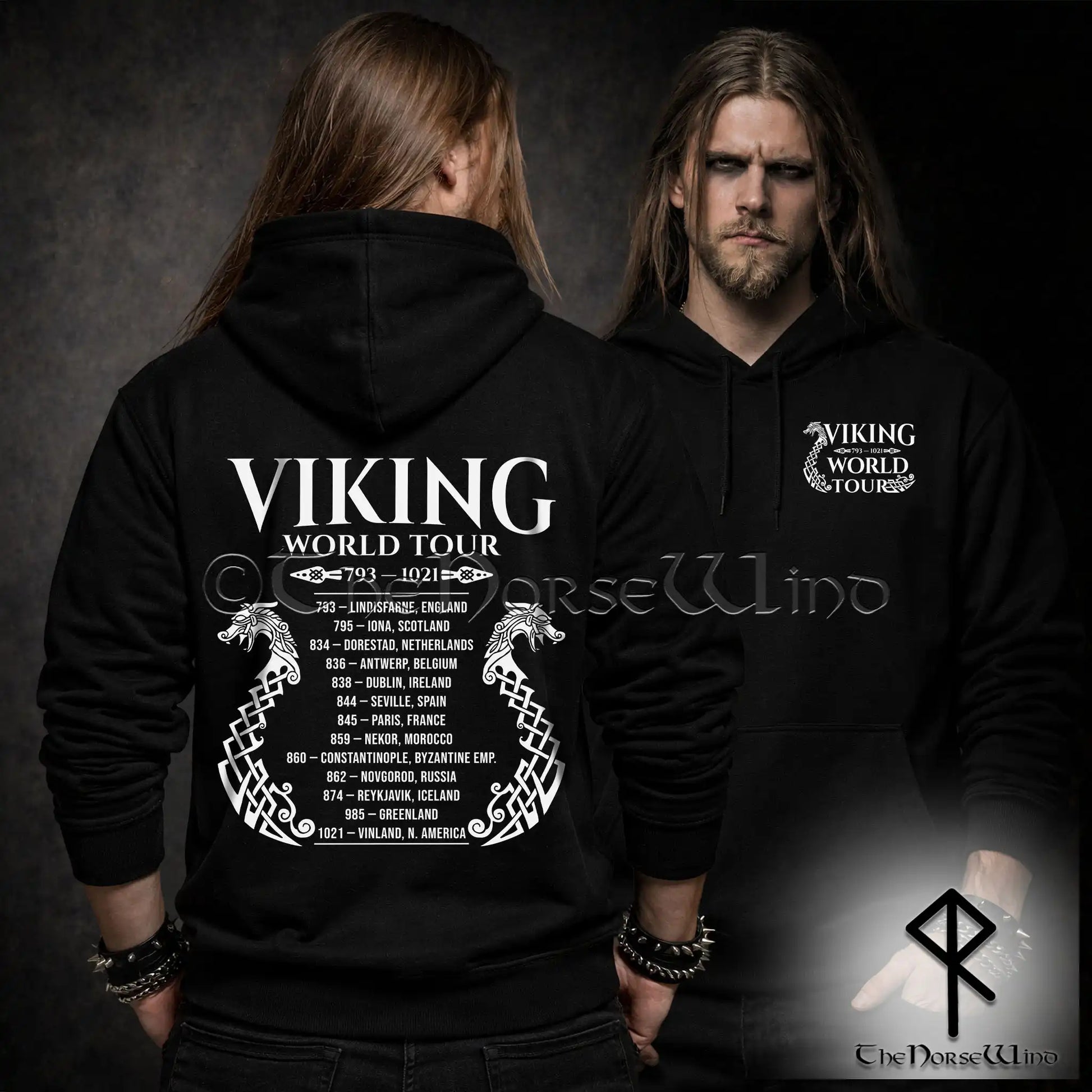 Viking World Tour Hoodie – Double-Sided Norse Longship Tour Dates - The Norse Wind