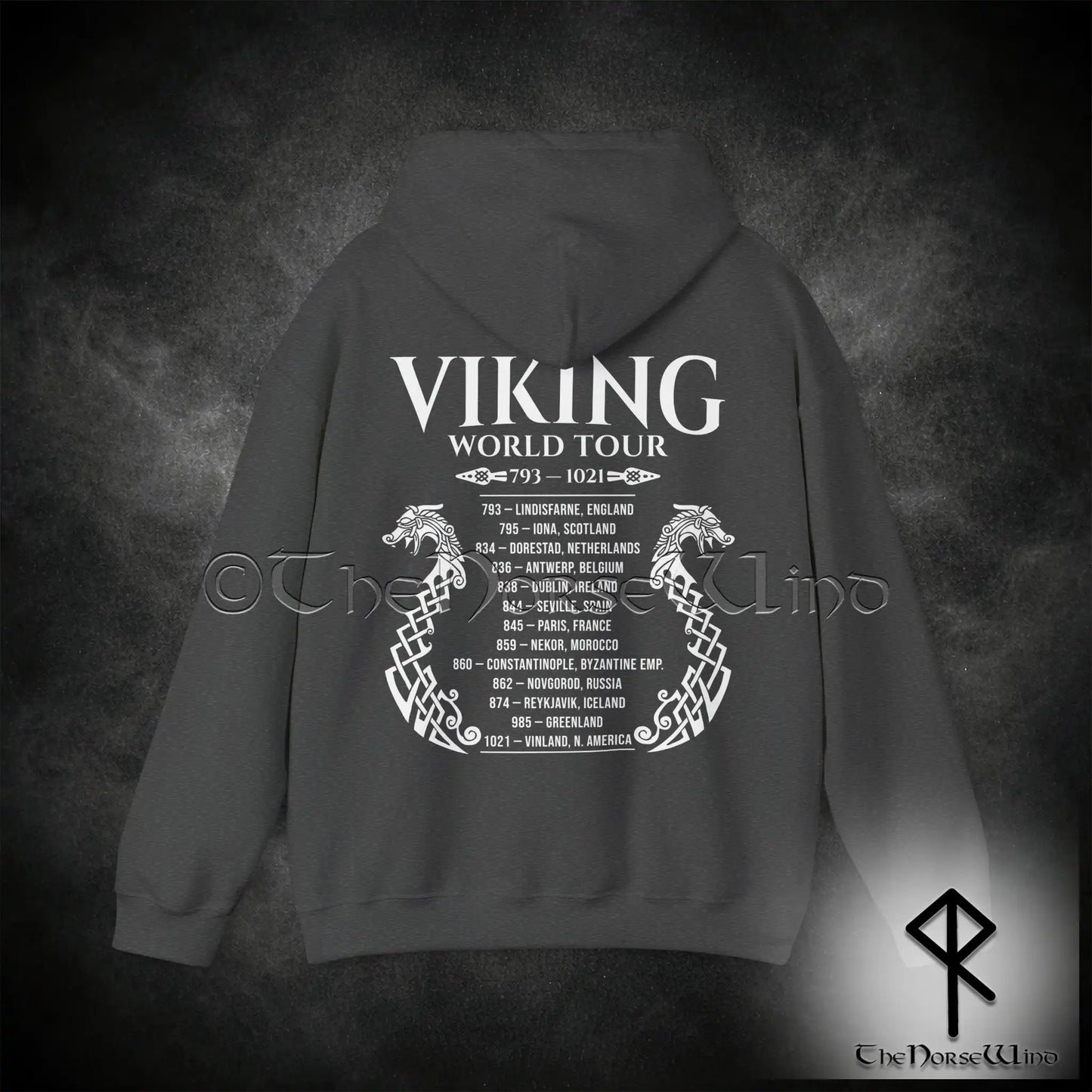 Viking World Tour Hoodie – Double-Sided Norse Longship Tour Dates - The Norse Wind