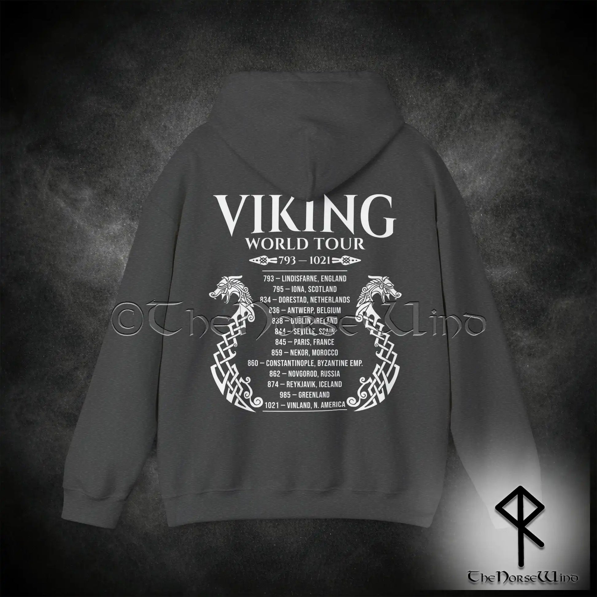 Viking World Tour Hoodie – Double-Sided Norse Longship Tour Dates - The Norse Wind