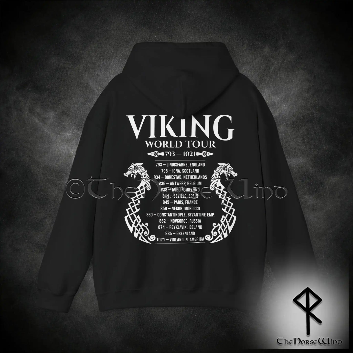 Viking World Tour Hoodie – Double-Sided Norse Longship Tour Dates - The Norse Wind