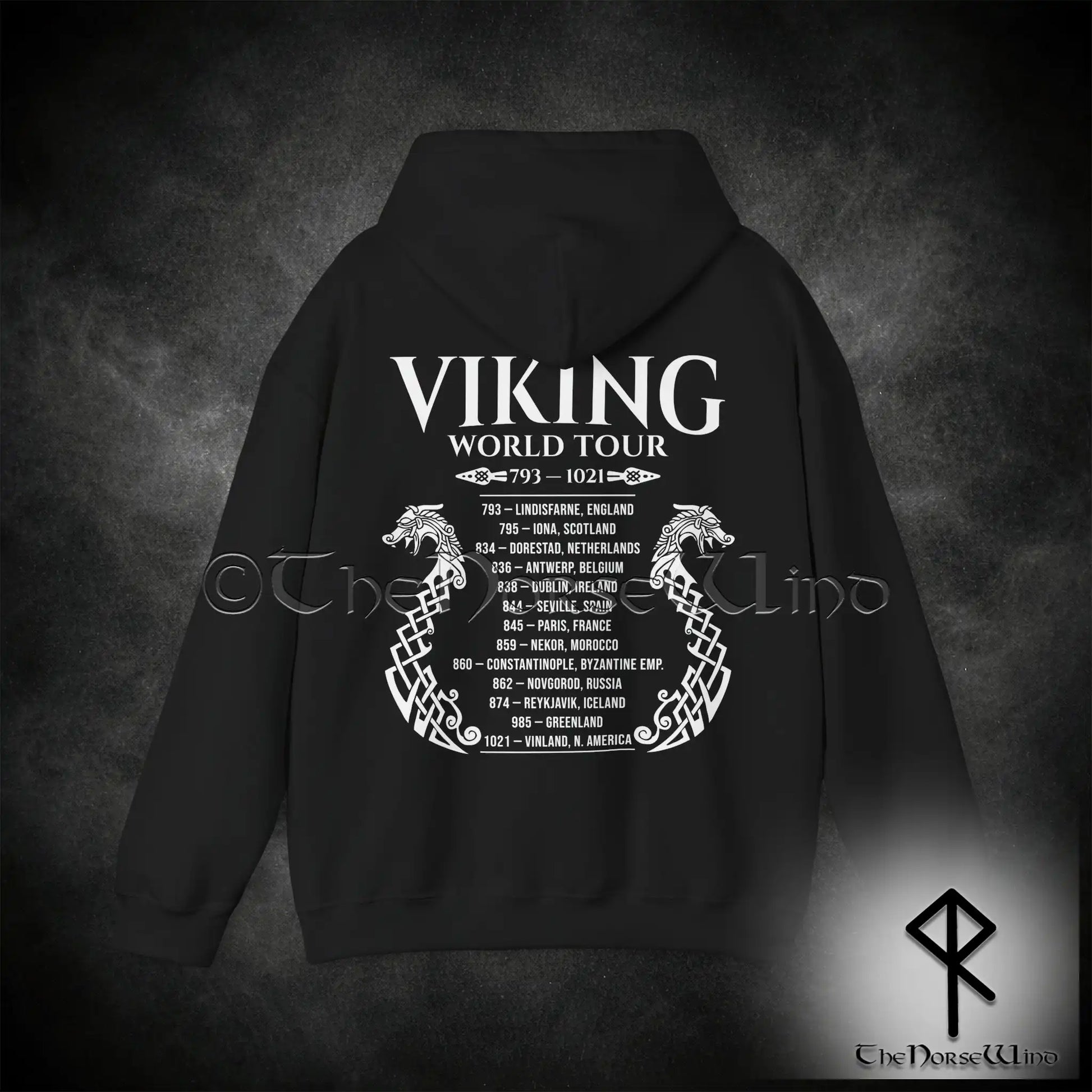 Viking World Tour Hoodie – Double-Sided Norse Longship Tour Dates - The Norse Wind