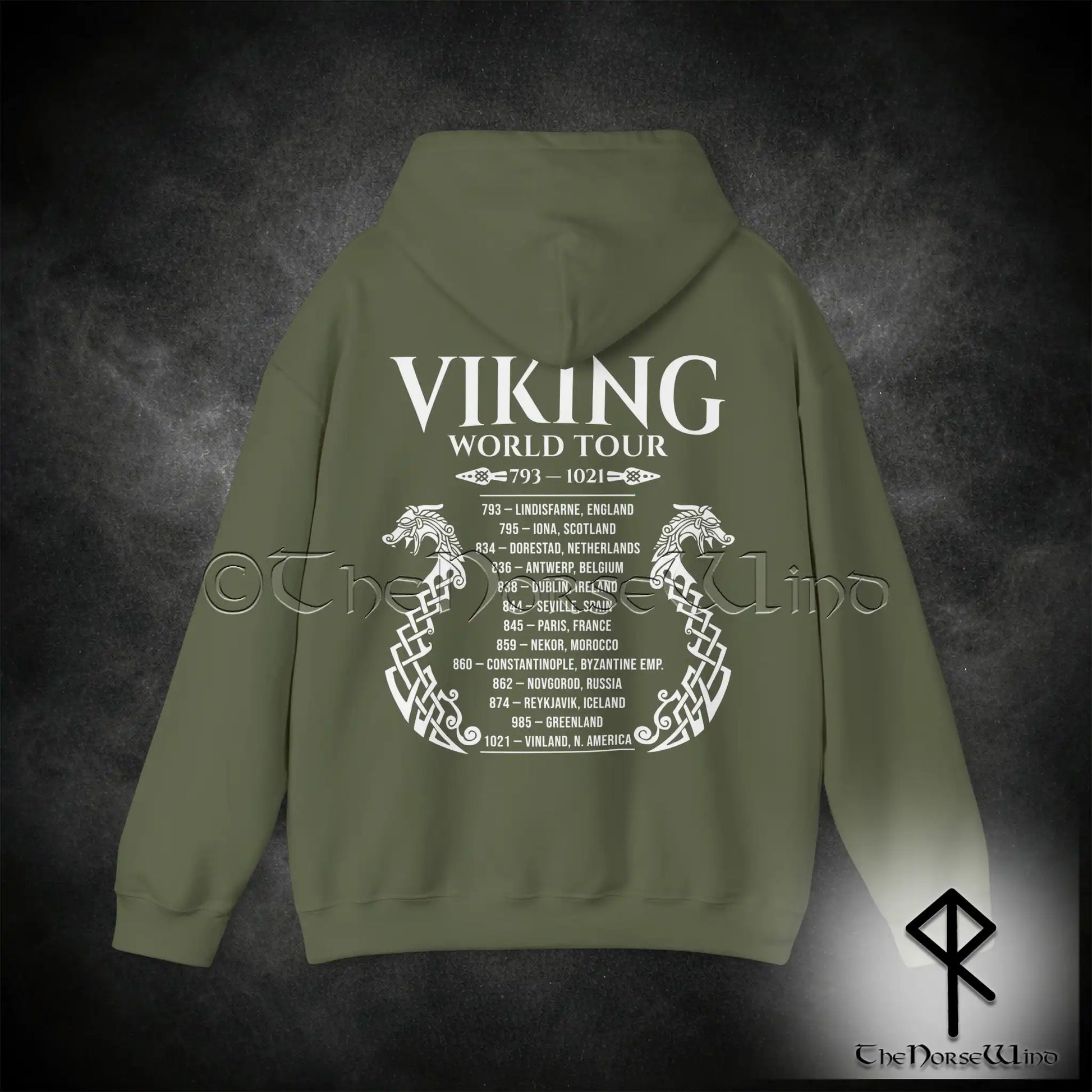 Viking World Tour Hoodie – Double-Sided Norse Longship Tour Dates - The Norse Wind