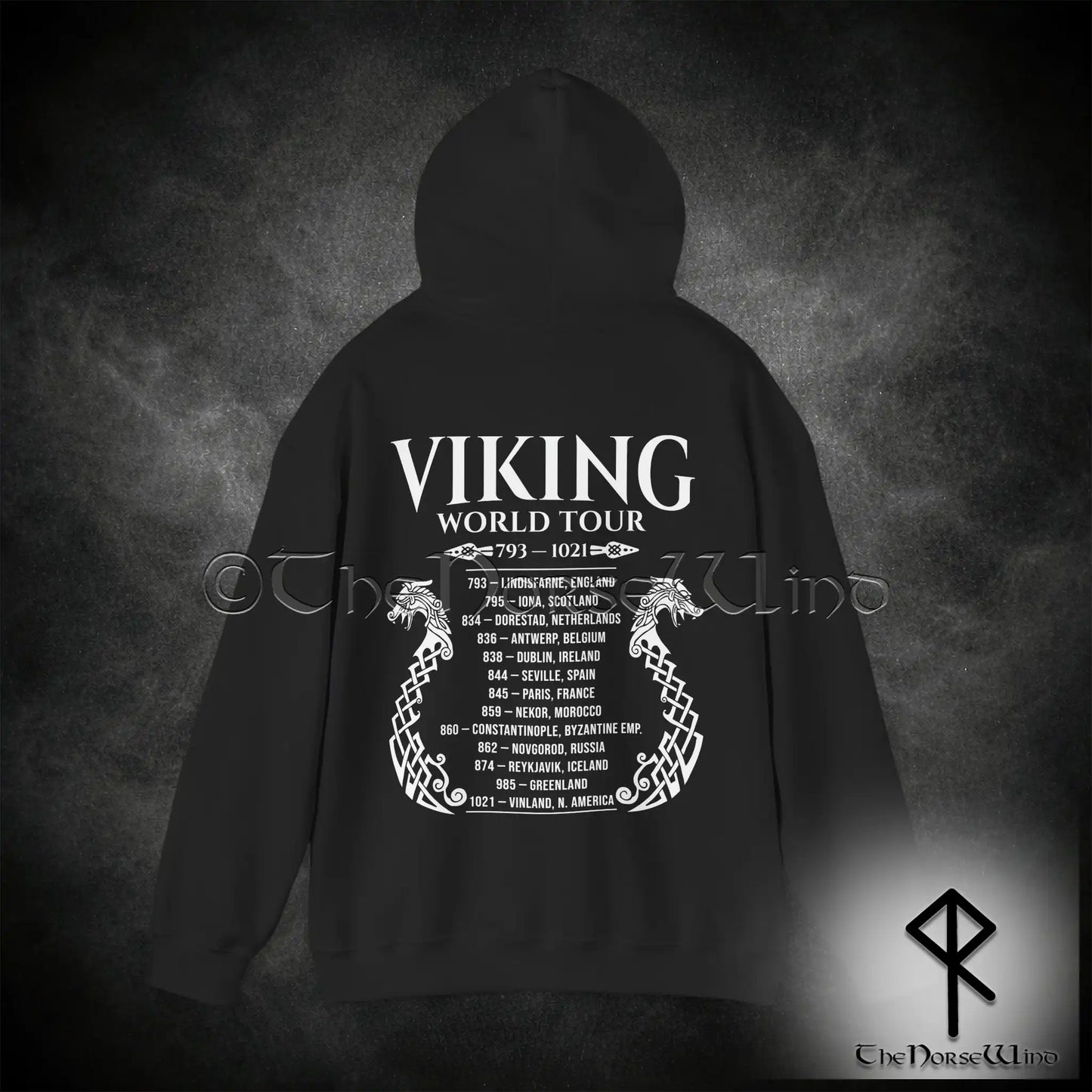Viking World Tour Hoodie – Double-Sided Norse Longship Tour Dates - The Norse Wind