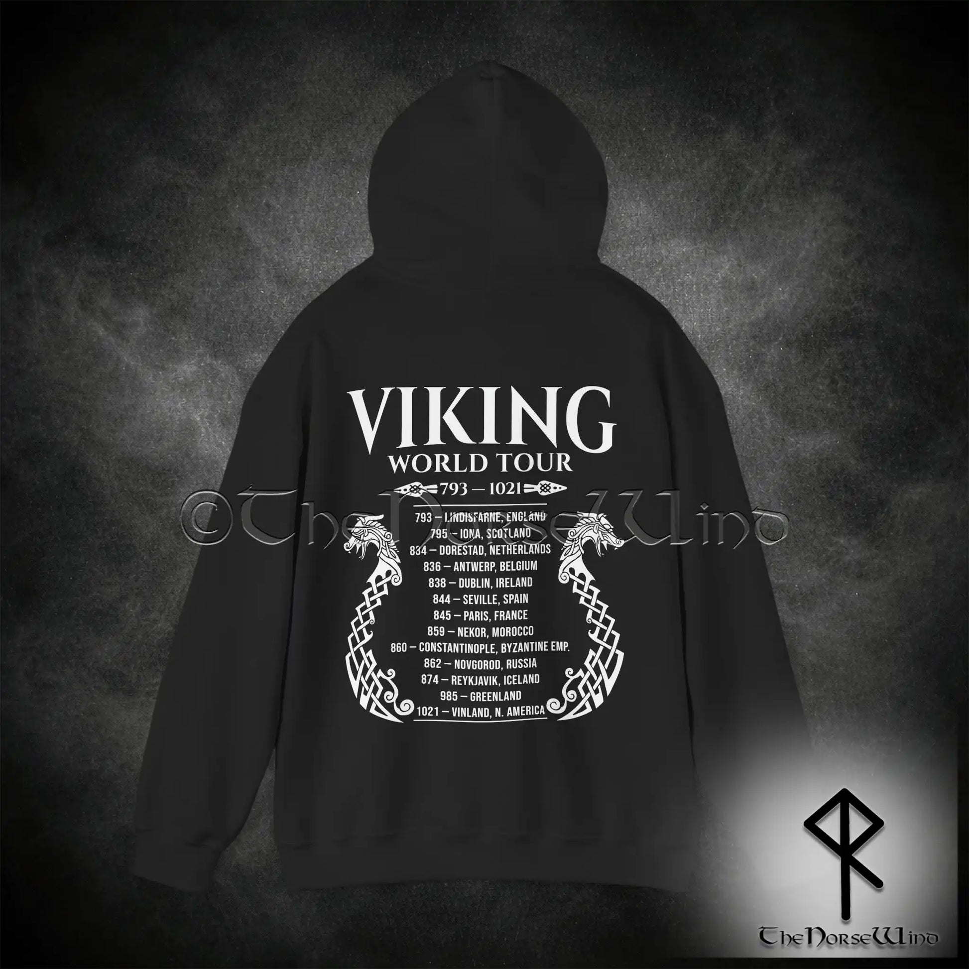 Viking World Tour Hoodie – Double-Sided Norse Longship Tour Dates - The Norse Wind