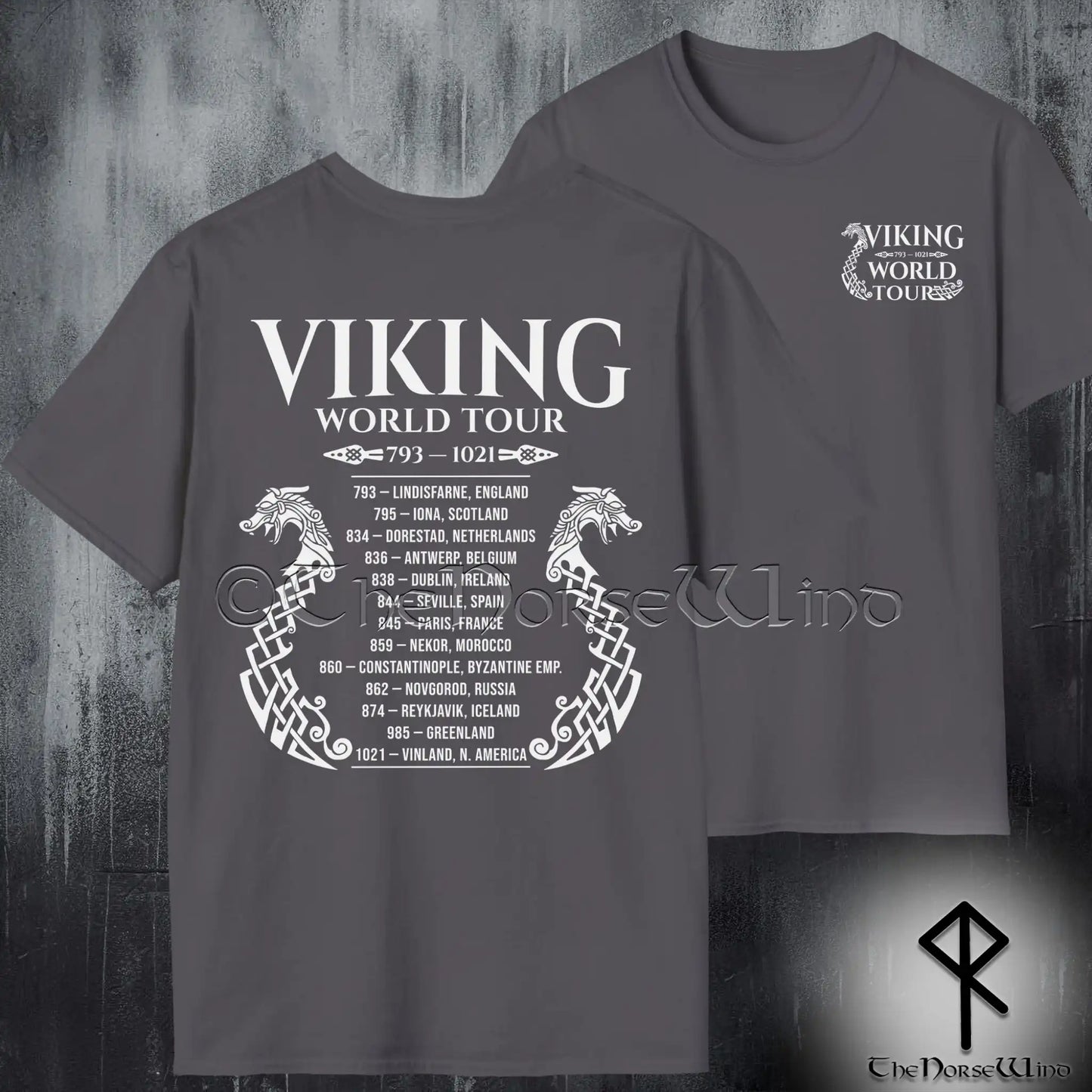 Viking World Tour T-Shirt — Double-Sided Norse Longship Tour Dates Tee - The Norse Wind