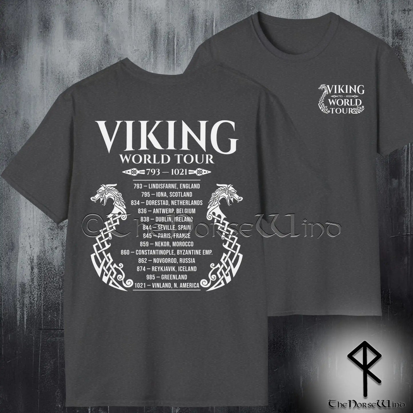 Viking World Tour T-Shirt — Double-Sided Norse Longship Tour Dates Tee - The Norse Wind