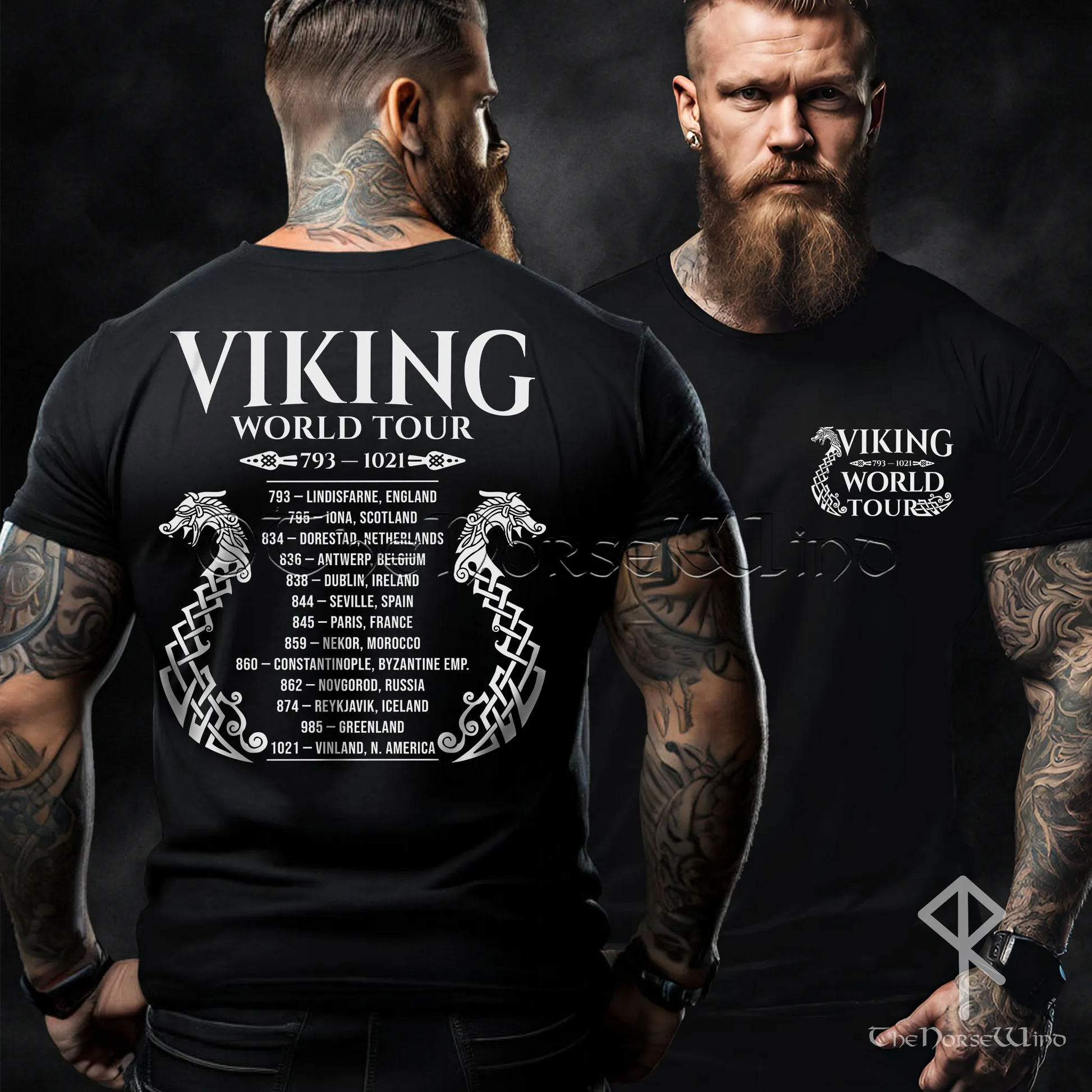 Viking World Tour T-Shirt — Double-Sided Norse Longship Tour Dates Tee - The Norse Wind