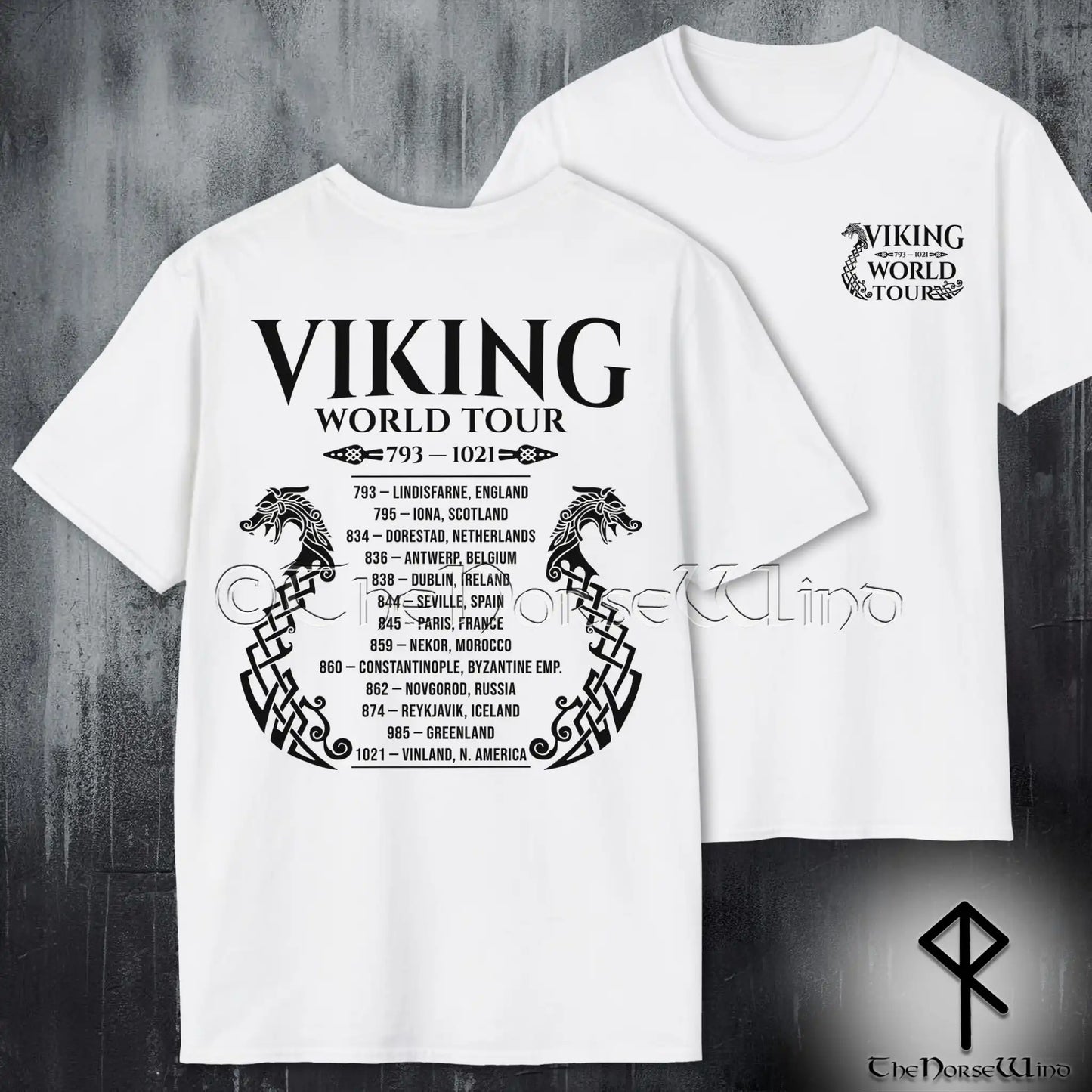 Viking World Tour T-Shirt — Double-Sided Norse Longship Tour Dates Tee - The Norse Wind