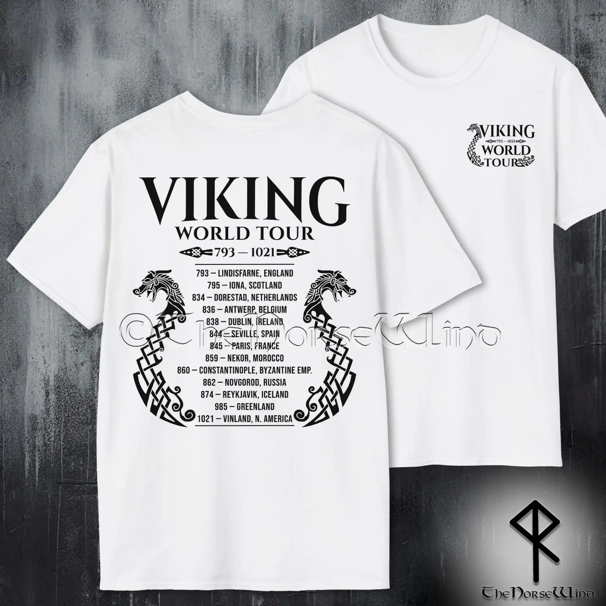 Viking World Tour T-Shirt — Double-Sided Norse Longship Tour Dates Tee - The Norse Wind