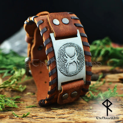 Yggdrasil Leather Bracelet - Viking Wide Wristband