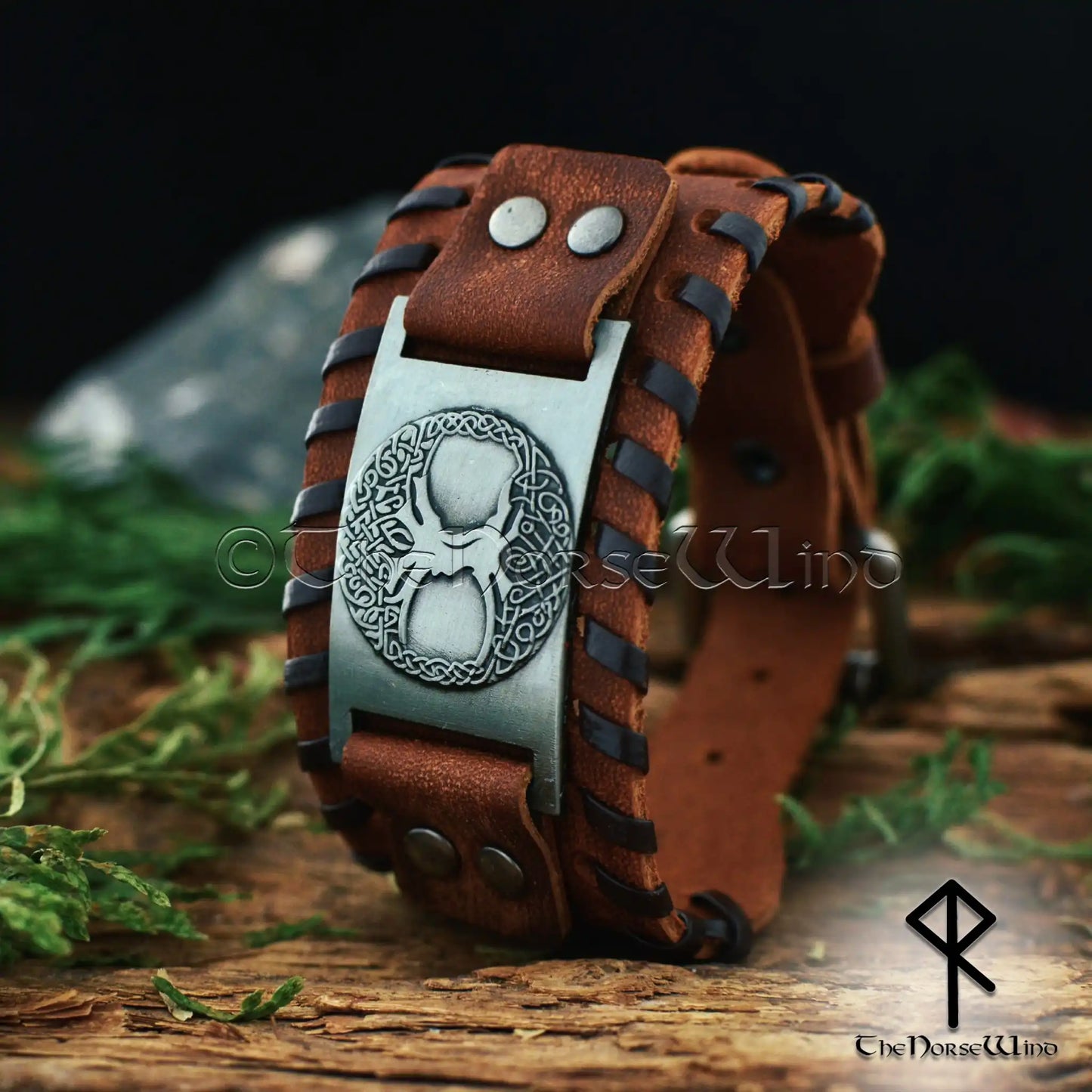 Viking Yggdrasil Leather Bracelet Handcrafted Norse Tree Wristband The Norse Wind