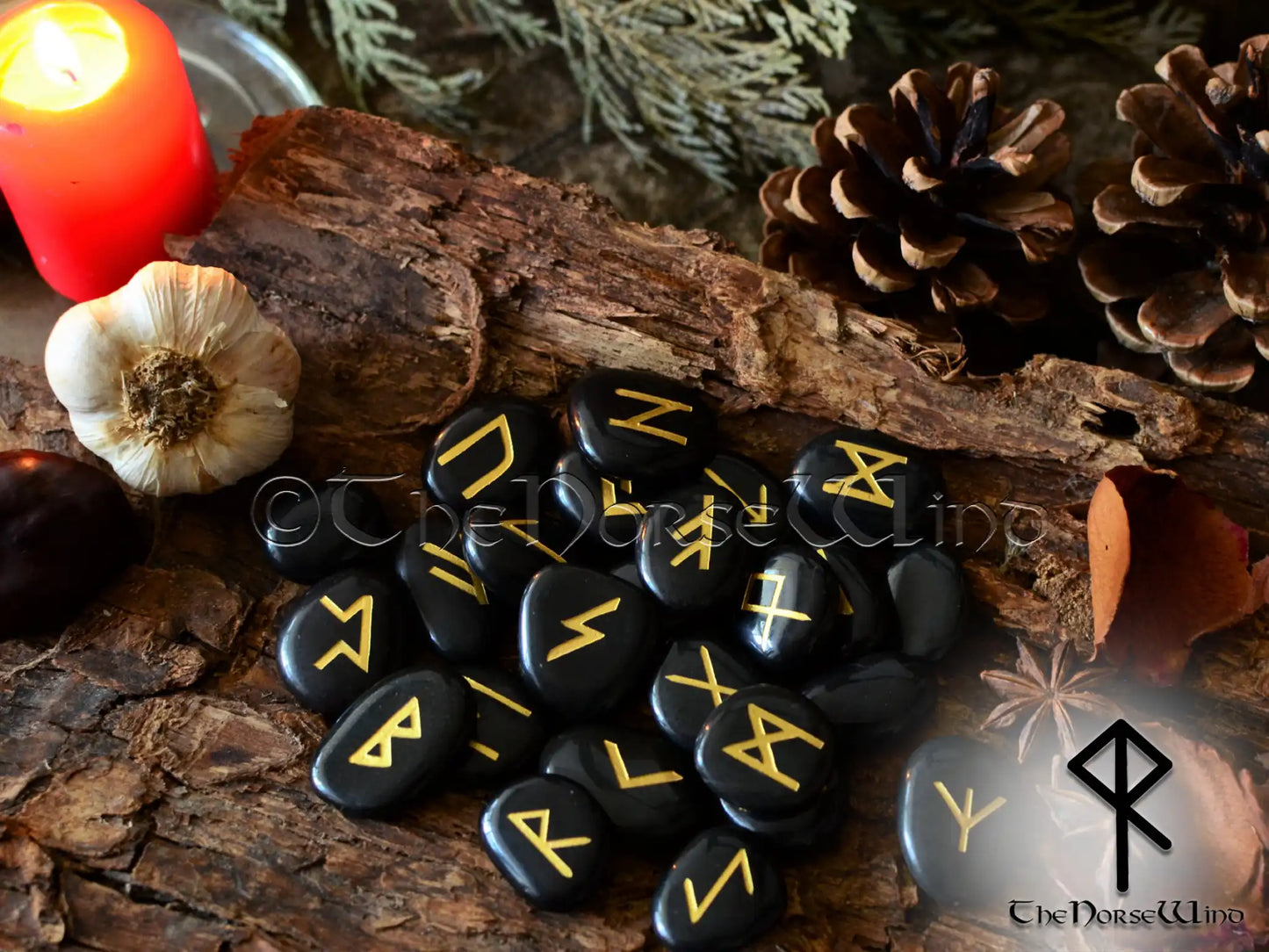 Futhark Rune Stones Set in Yggdrasil Wooden Box