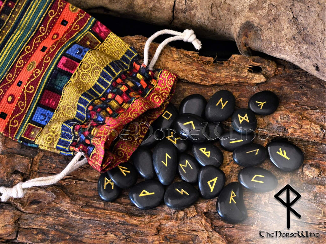 Outward Wind Rune Viking Rune Stones Set Black Obsidian - Elder Futhark | The Norse Wind