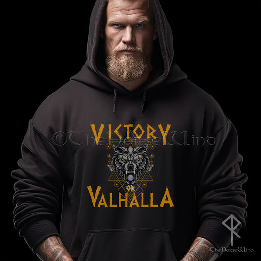 Victory oder Valhalla Wikinger Kapuzenpullover, Fenrir Wolf Nordisches Sweatshirt 