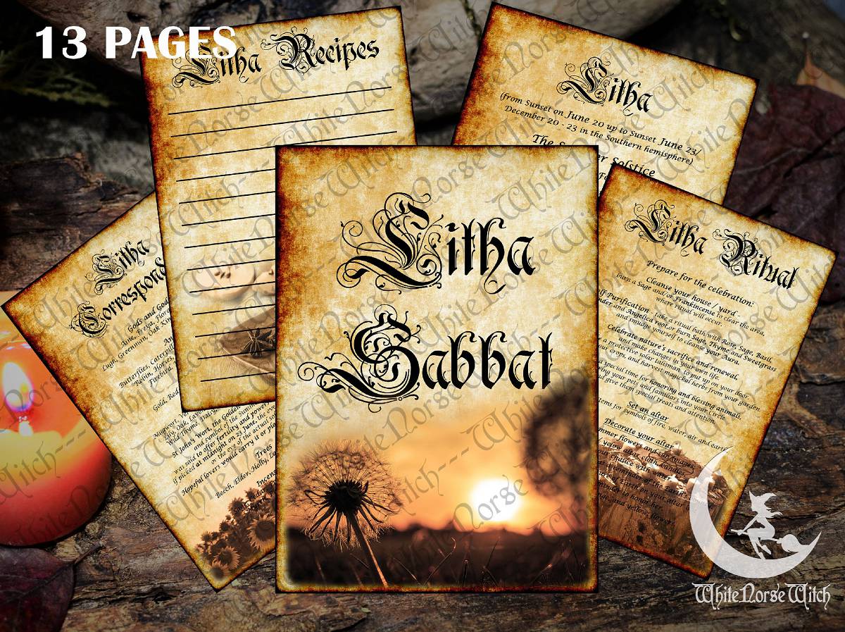 Litha Sabbat Pages Wheel of The Year Printable Summer Solstice Grimoire, Book of Shadows 13 PDF BOS Pages, Midsummer Fest Witchcraft, Wicca TheNorseWind