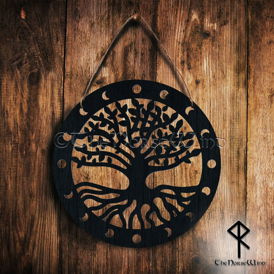 Yggdrasil Wall Hanging, Wooden Celtic Tree Plaque - Viking Home Decor
