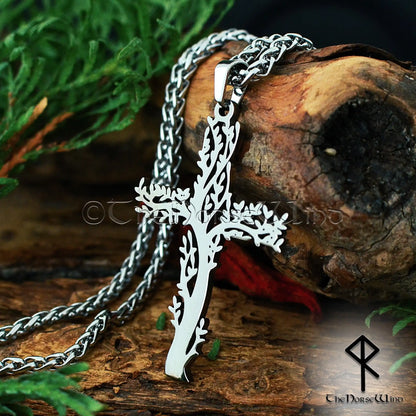 Norse Tree Cross Necklace, Stainless Steel Yggdrasil Viking Pendant