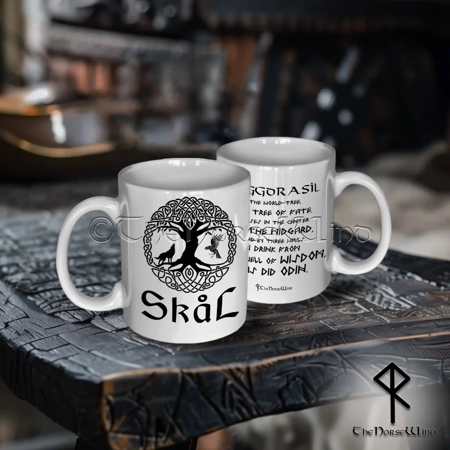 Yggdrasil Viking Mug – Skål Norse Coffee Cup with Wolf & Raven