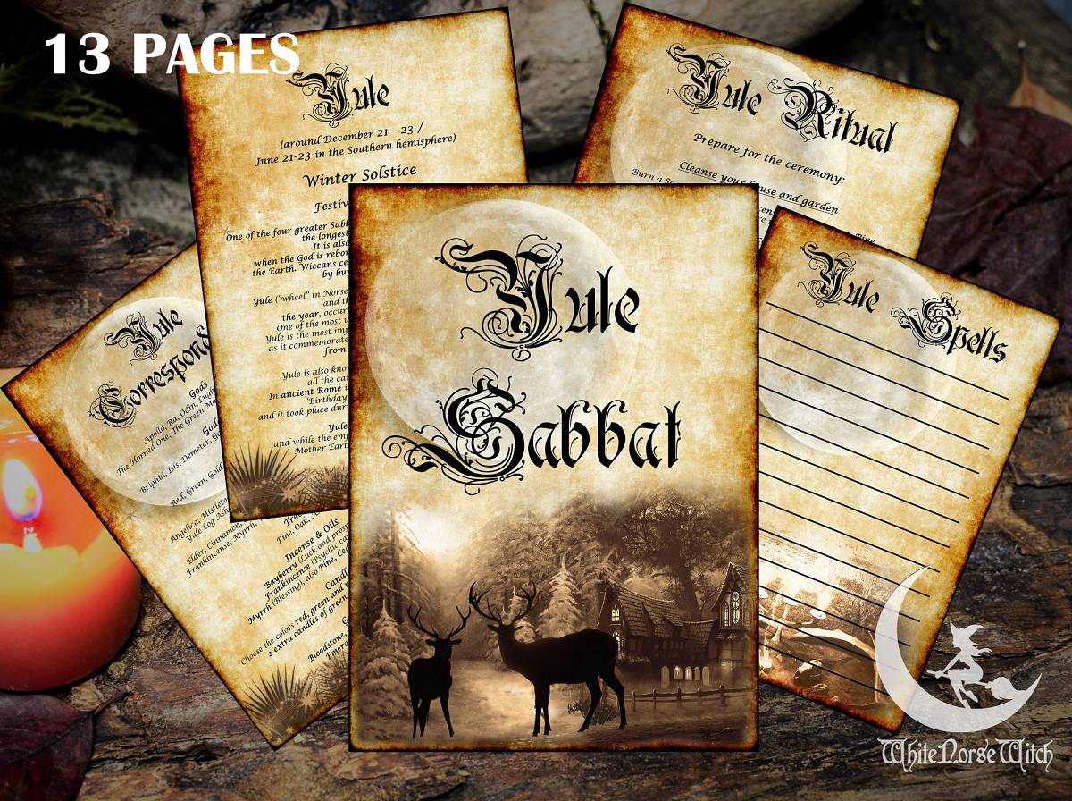 Yule Sabbat Grimoire - Wheel of The Year - 13 PDF Pritable Art Pages, Digital Book of Shadows