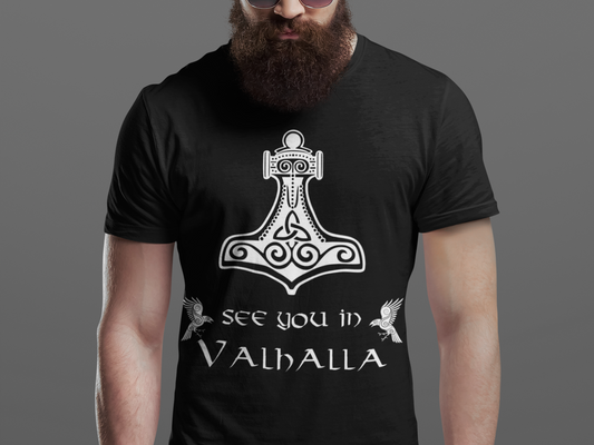 Thor's Hammer T-Shirt Viking Mjolnir Tee < See You in Valhalla > S - 5XL