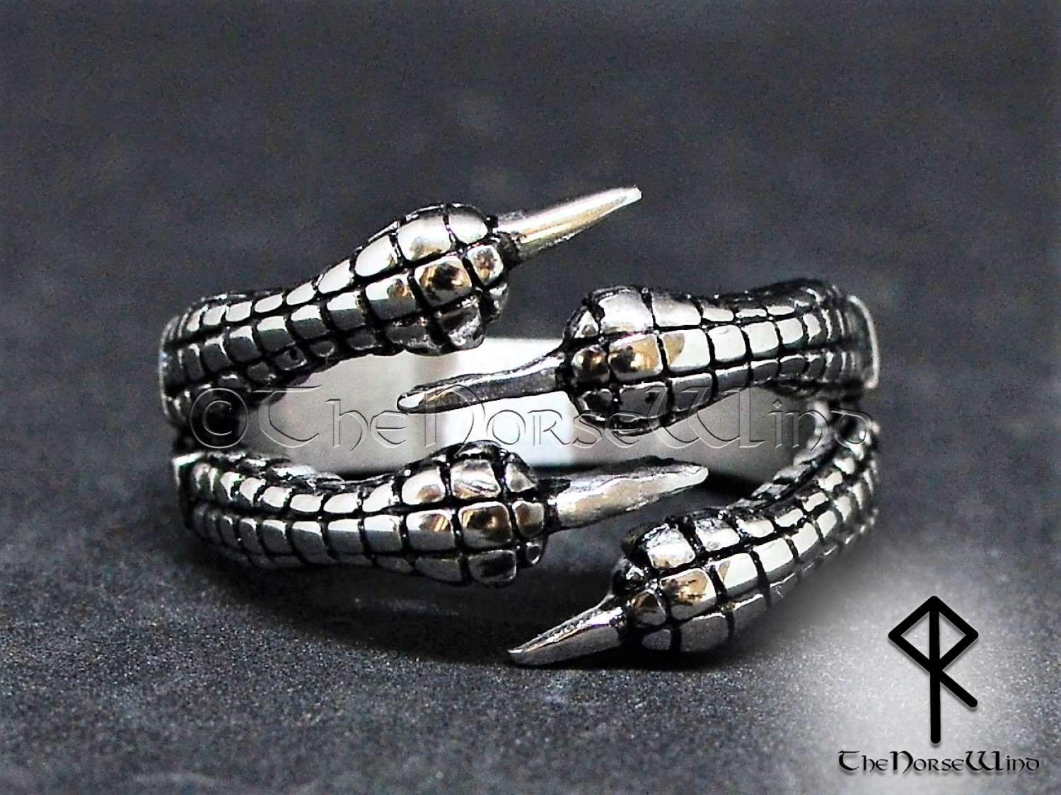Viking Dragon Claw Ring - Adjustable Silver Ring - TheNorseWind