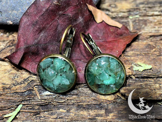 aventurine crystal earrings, wicca jewelry good luck amulet healing crystals ear studs