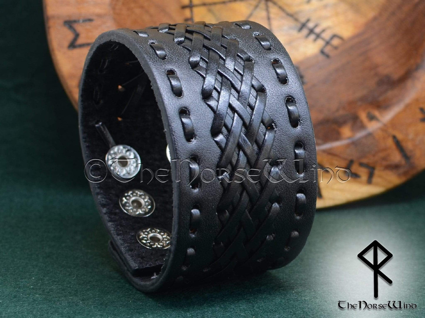 Black Leather Bracelet, Viking Gothic Braided Leather Wristband TheNorseWind