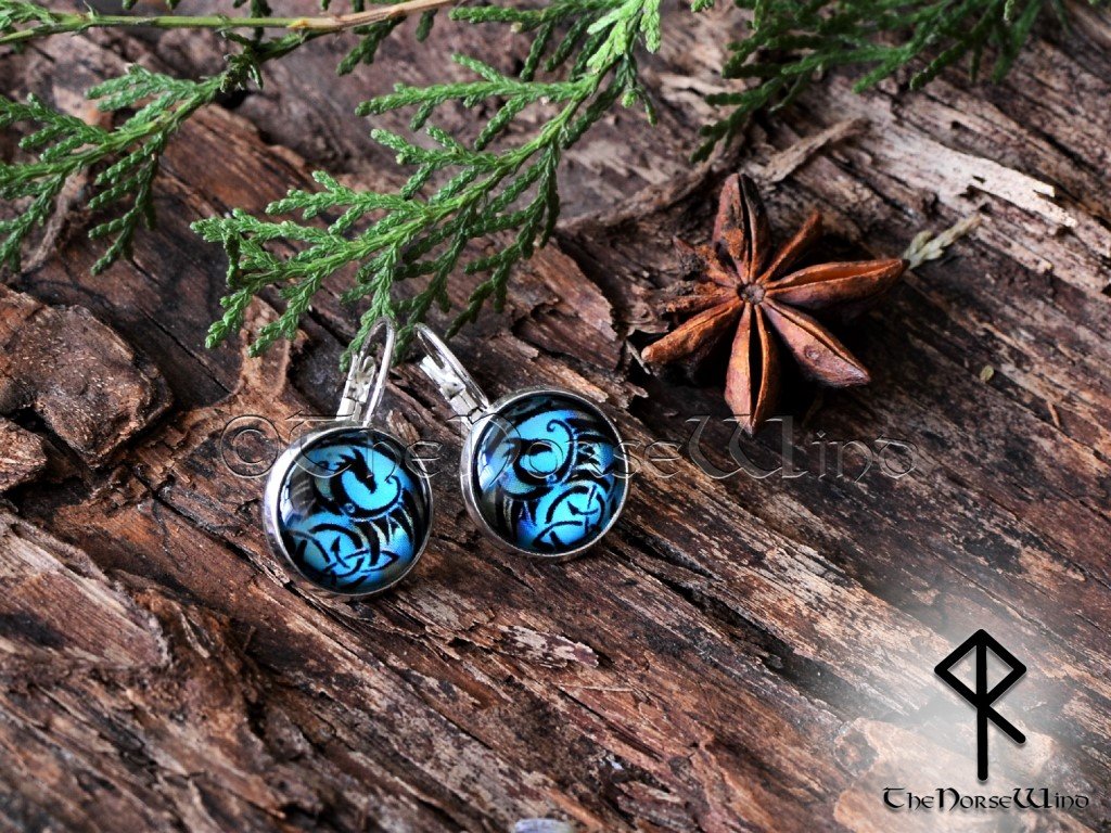 dragon earrings celtic knot glass viking jewelry