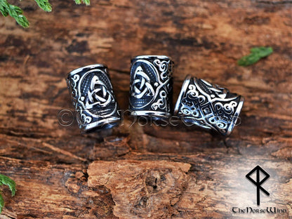 Celtic Knot Beard Beads, Large Viking Hair Rings, 6-8mm Hole, Stainless Steel