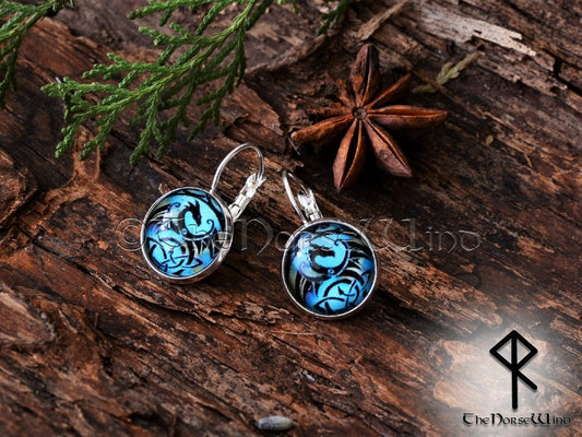 Handcrafted Dragon Earrings, Viking Ear Studs, Blue Earrings Celtic Knot Viking Jewelry Silver Celtic Jewelry Norse Mythology TheNorseWind