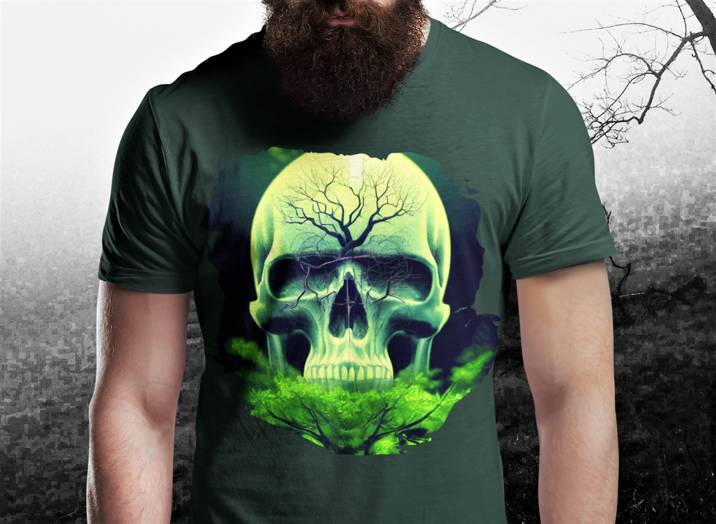 Yggdrasil Green Skull T-Shirt, Cool Viking Shirt, Unisex Graphic Tee, Motorcycle Tshirt