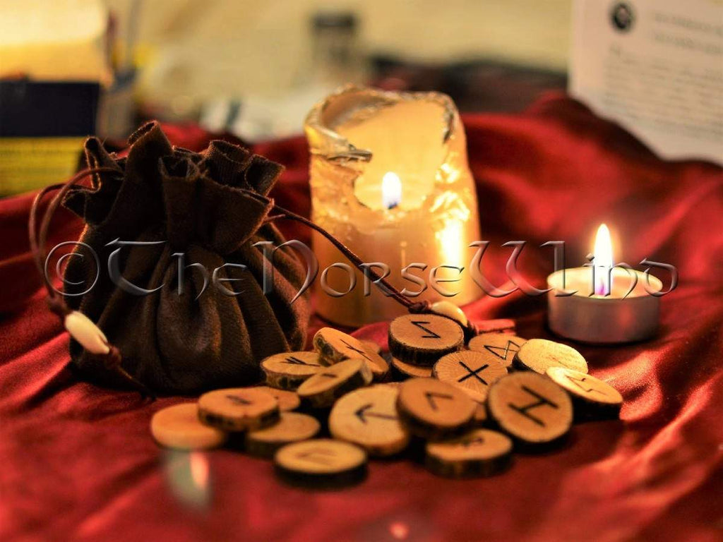 Rune Set Elder Futhark 25 Wooden Viking Runes with Velour Pouch TheNorseWind