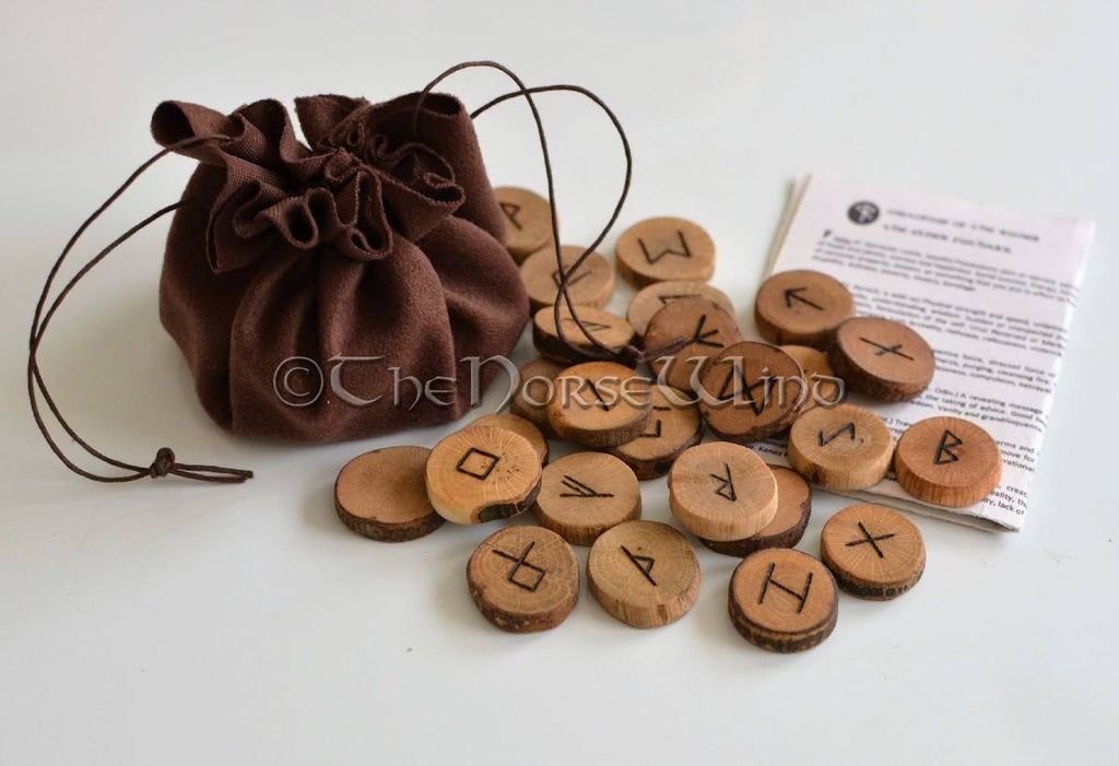 Rune Set Elder Futhark 25 Wooden Viking Runes with Velour Pouch TheNorseWind