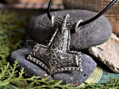 Thor's Hammer Runes Necklace Mjolnir Pendant, Viking Jewelry, Strength Amulet Norse Mythology Asatru TheNorseWind
