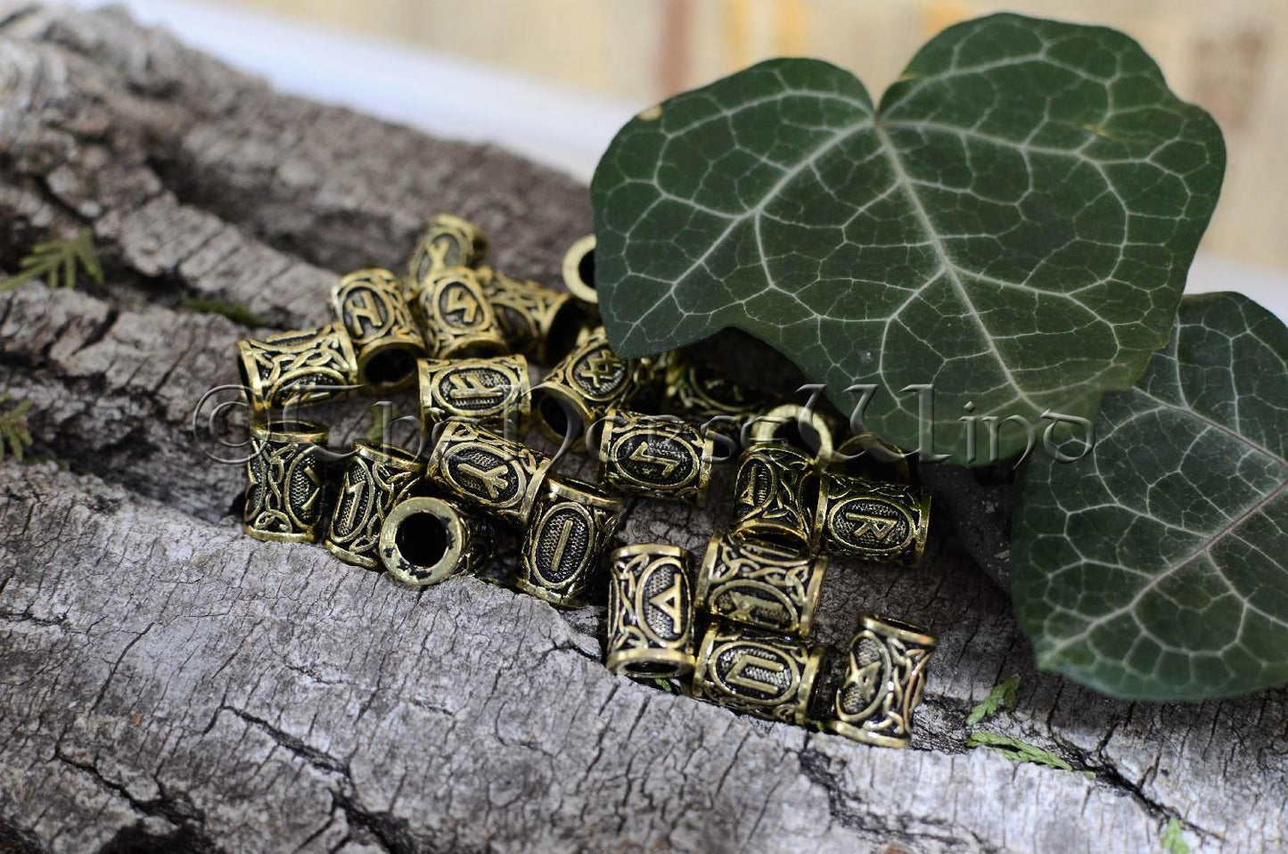 Viking Runes Beads Set 24 Futhark Bead Rings, Antique Gold / Bronze TheNorseWind