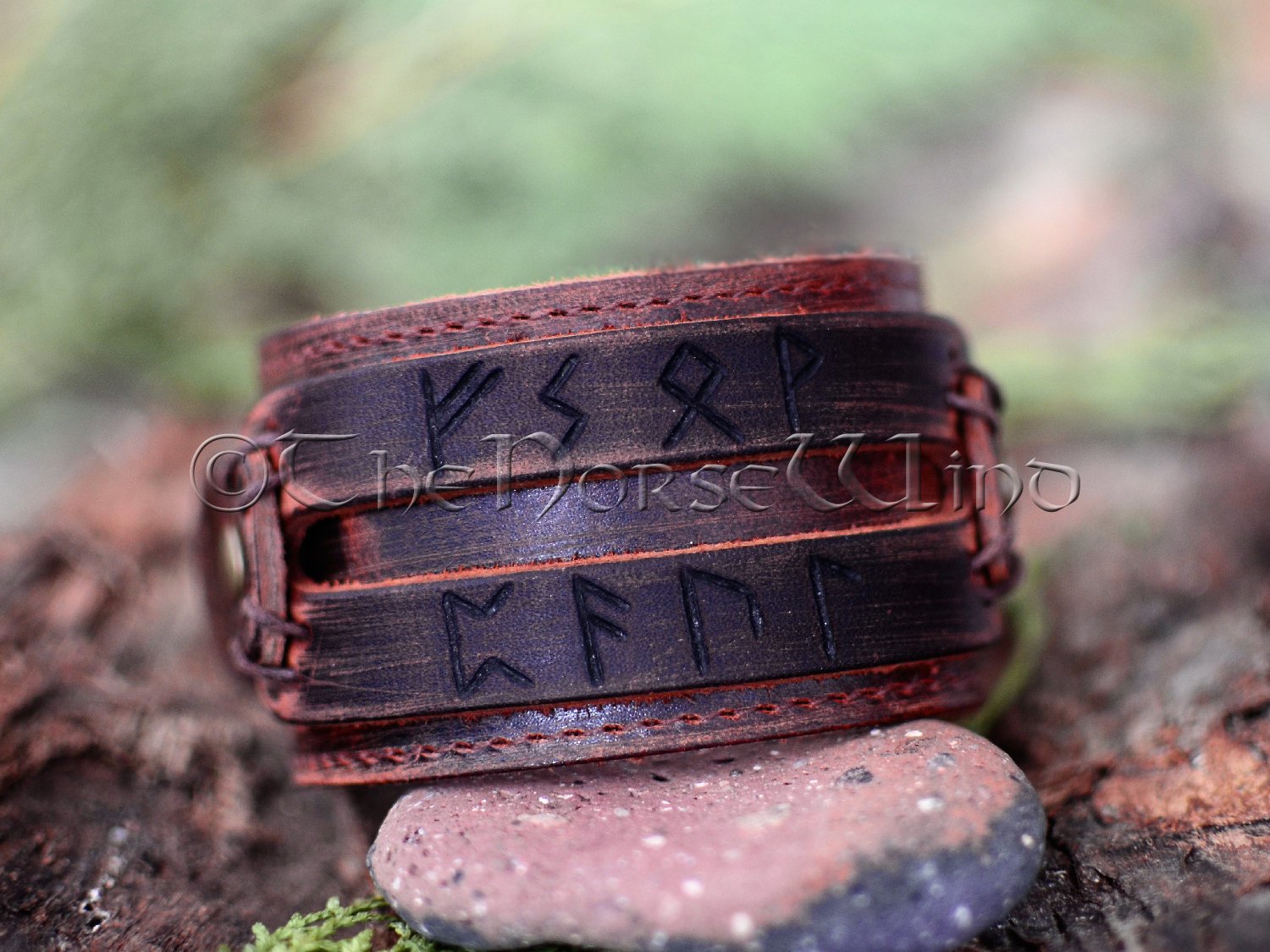 Leather Viking Hair Cuff runes, Blacksilver Color -  Norway
