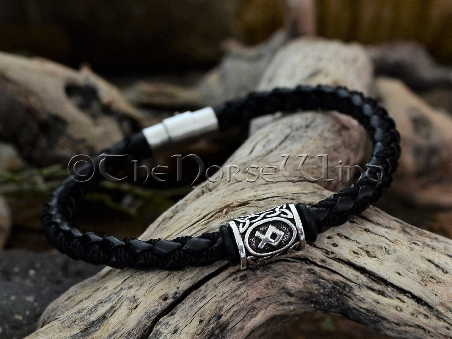 Personalized Viking Leather Bracelet, Name in Runes Norse Wristband -  Brown/Black