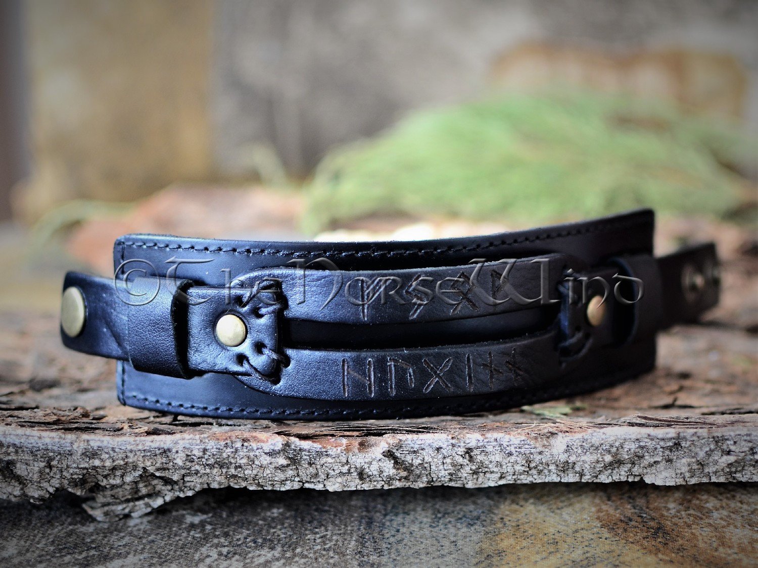 Personalized Viking Leather Bracelet, Name in Runes Norse Wristband - Brown/Black TheNorseWind