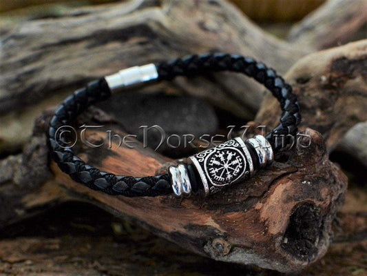 Personalized Viking Leather Bracelet, Name in Runes Norse Wristband -  Brown/Black