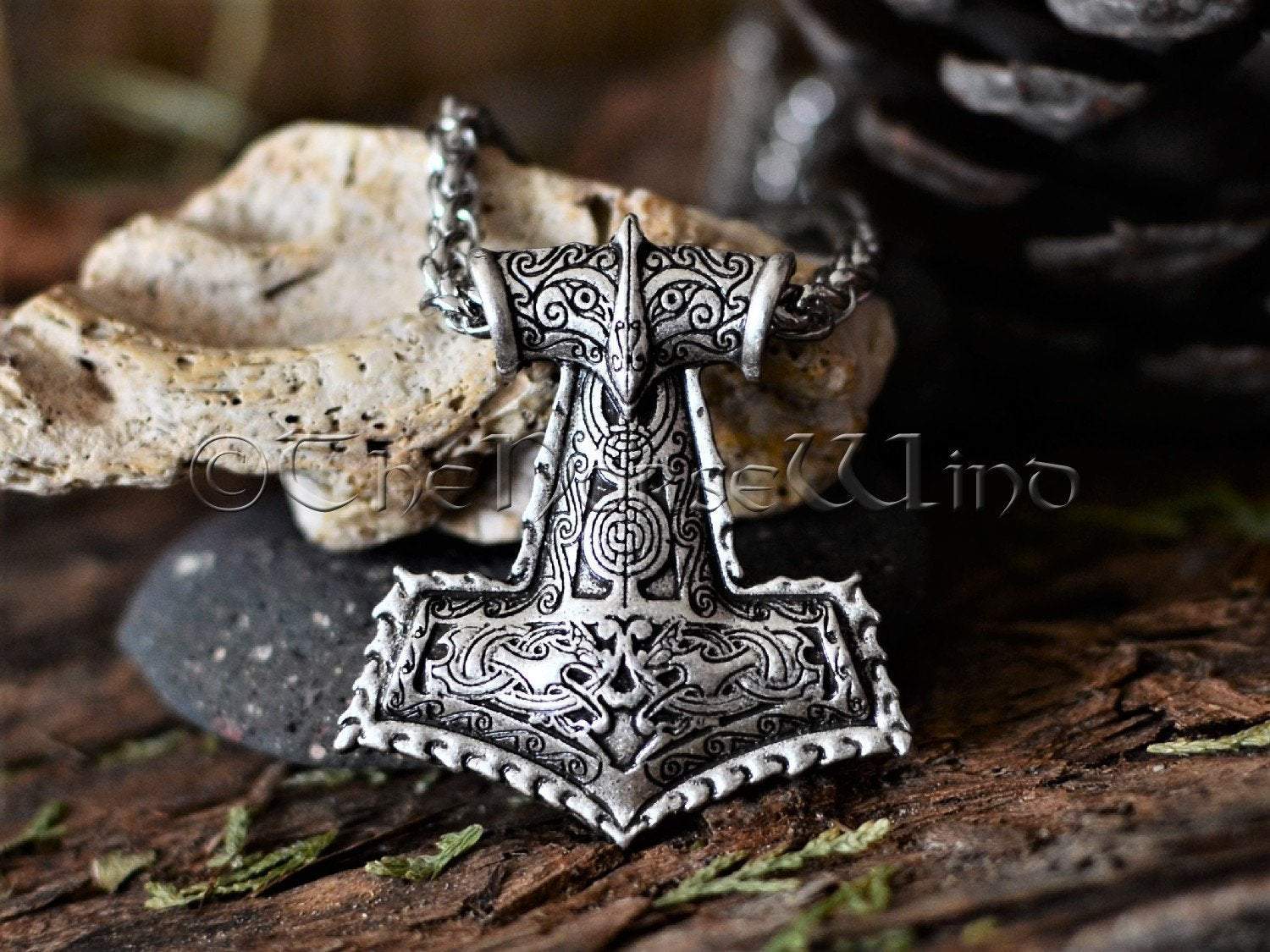 Thor's Hammer Runes Necklace Mjolnir Pendant, Viking Jewelry, Strength Amulet Norse Mythology Asatru TheNorseWind