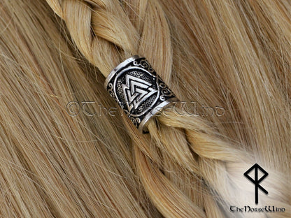 Valknut Beard Bead, Silver Viking Hair Ring TheNorseWind