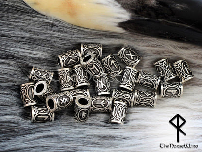 Viking Runes Beads Set 24 Futhark Bead Rings, Silver TheNorseWind